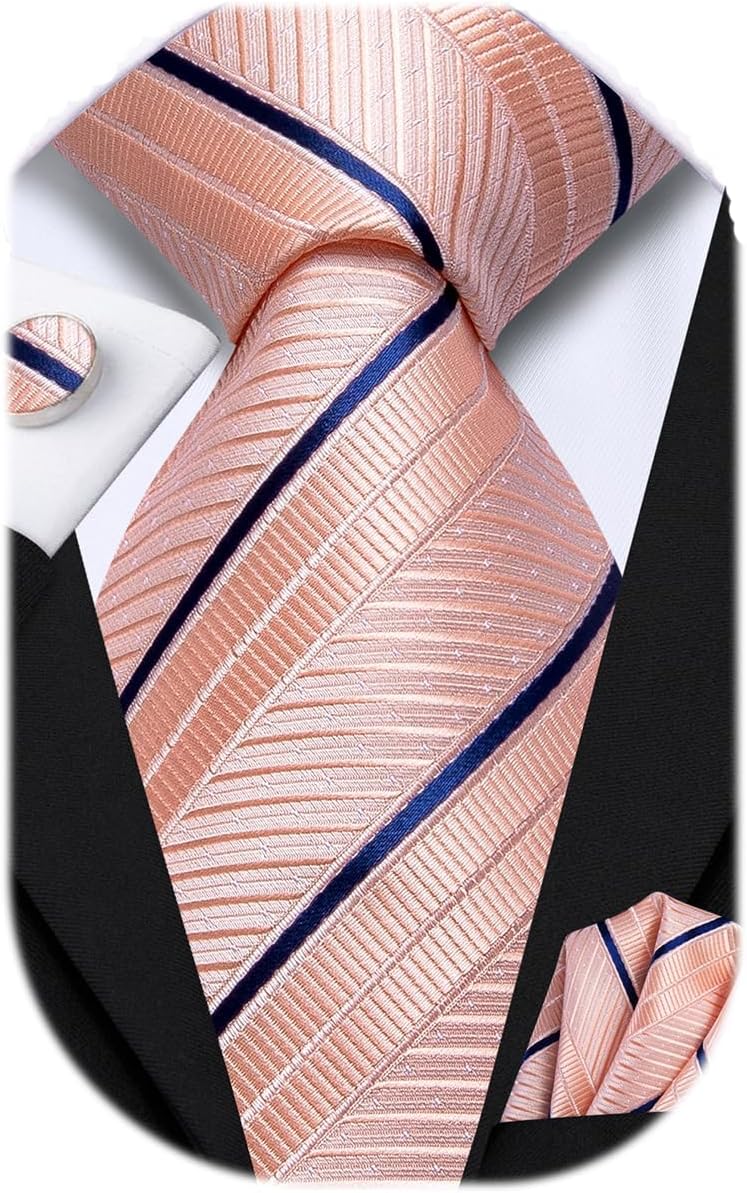 Dubulle Mens Tie Set Solid Paisley Silk Striped Necktie for Men with Cufflinks Tie and Pocket Square - Image 1